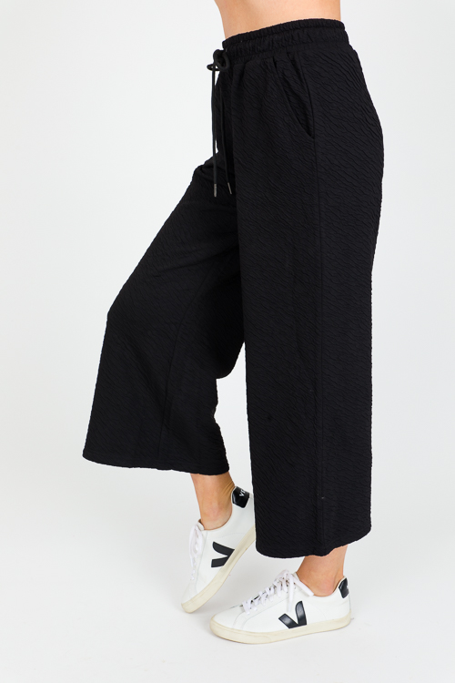 Crinkle Texture Pants, Black