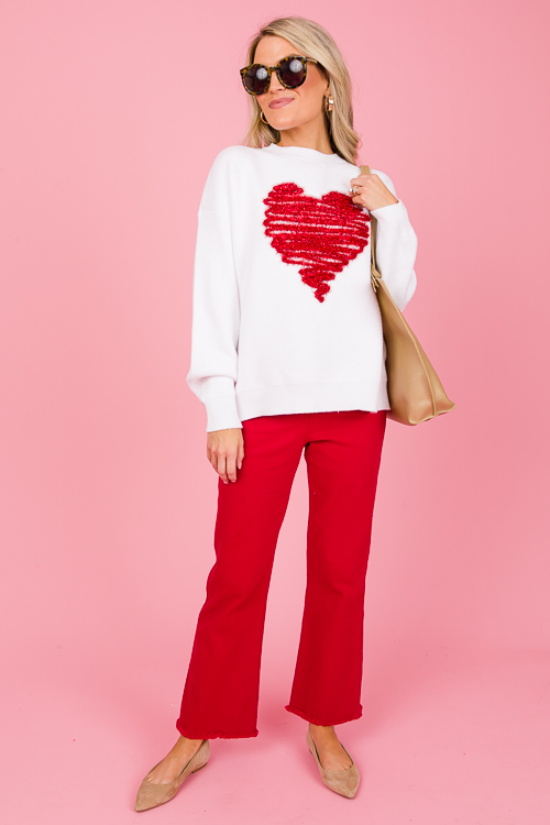 Tinsel Heart Sweater, White