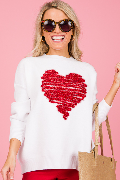 Tinsel Heart Sweater, White