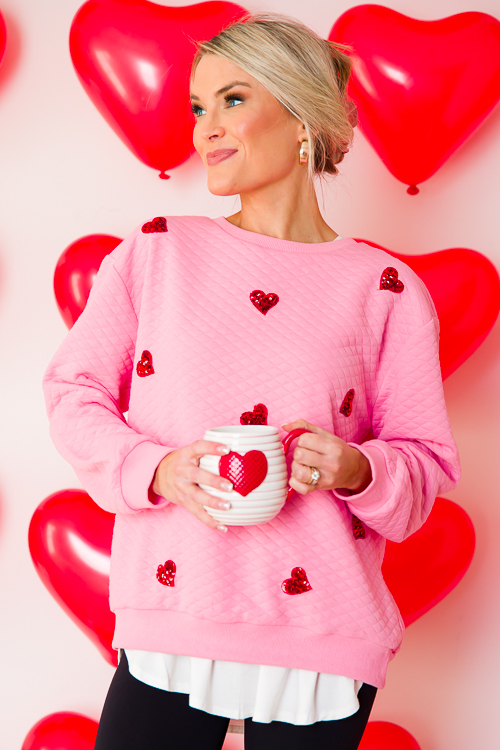 Sequin Hearts Quilted Pullover