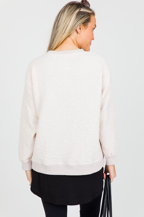 Crinkle Texture Sweatshirt, Cream