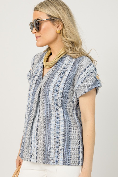 Tweed V-Neck Top, Blue - 0112-38.jpg