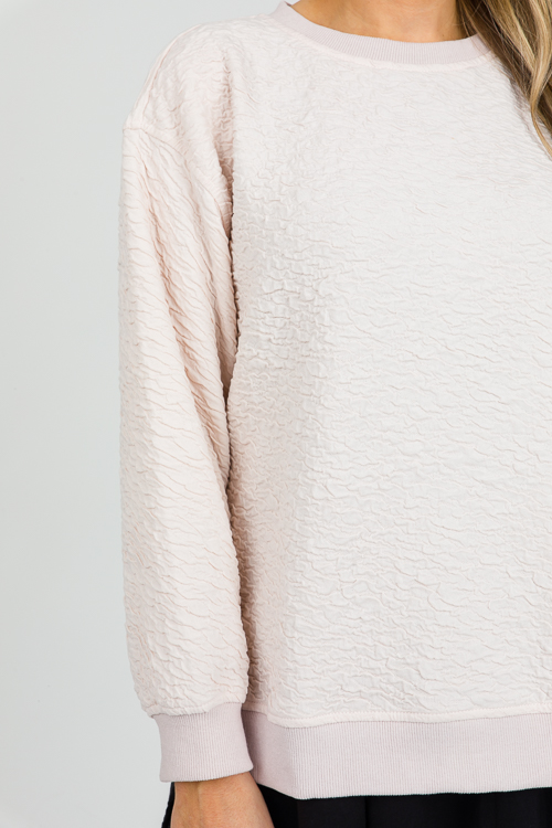 Crinkle Texture Sweatshirt, Cream