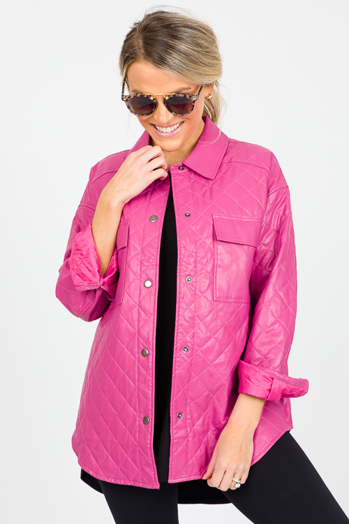 Quilted Leather Jacket, Dk. Fuchsia