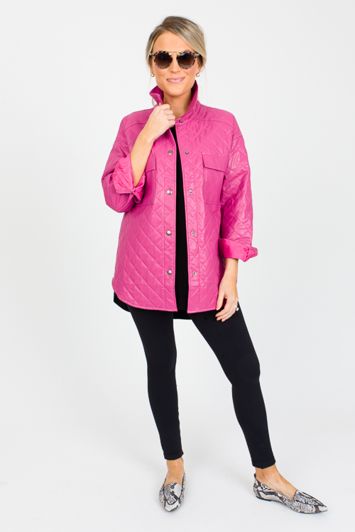 Quilted Leather Jacket, Dk. Fuchsia