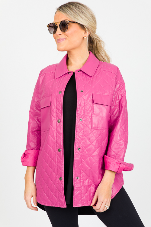 Quilted Leather Jacket, Dk. Fuchsia