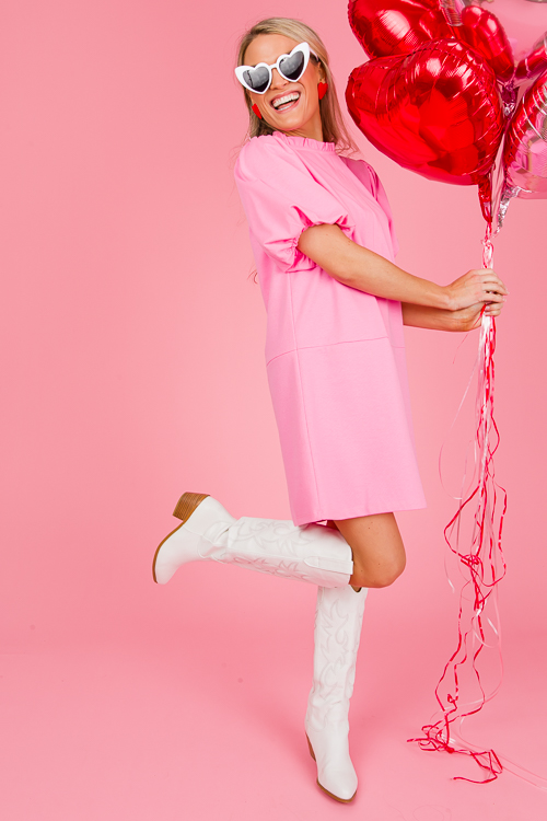 Puff Sleeve Knit Dress, Pink