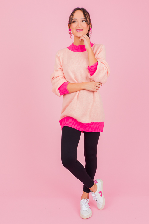 Contrast Trim Sweater, Salmon - New Arrivals - The Blue Door Boutique