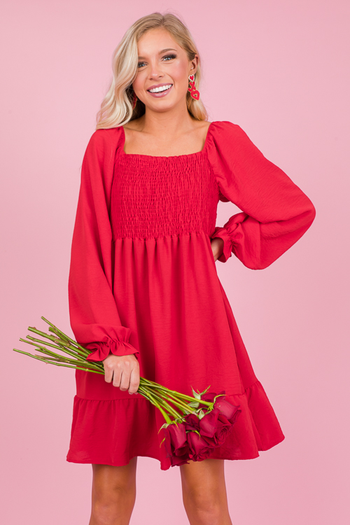 Holly Smock Dress, Red