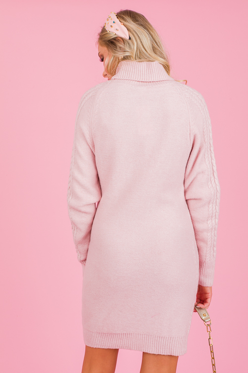 Cable Knit Sweater Dress, Pink