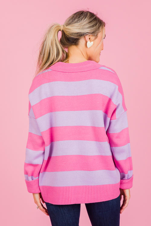 Stripe Collared Sweater, Pink/Lavender