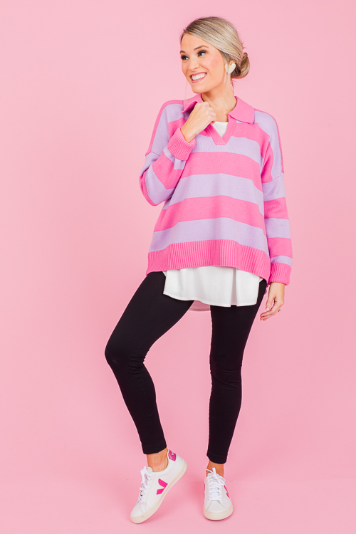 Stripe Collared Sweater, Pink/Lavender