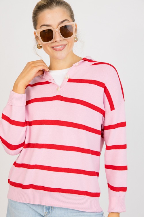 Striped Hoodie Sweater, Pink - 0113-19p.jpg