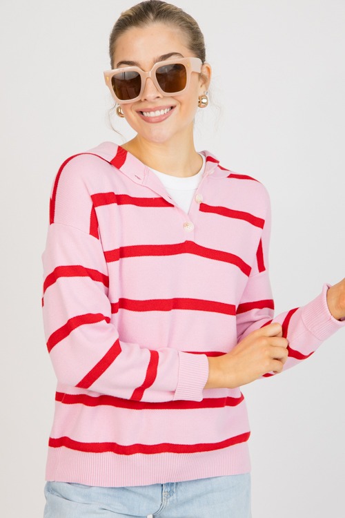 Striped Hoodie Sweater, Pink - 0113-23.jpg