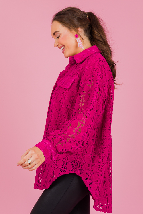 Crochet Texture Shirt, Hot Pink