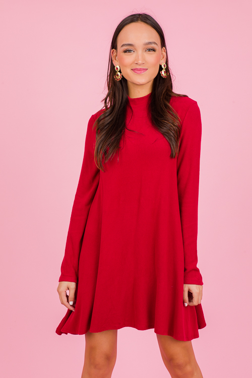 Soft Rib Swing Dress, Wine