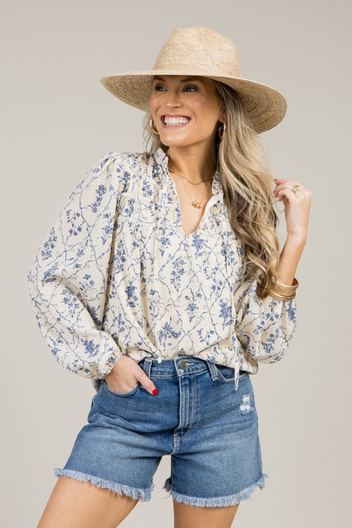 Floral Lattice Print Blouse, Cream