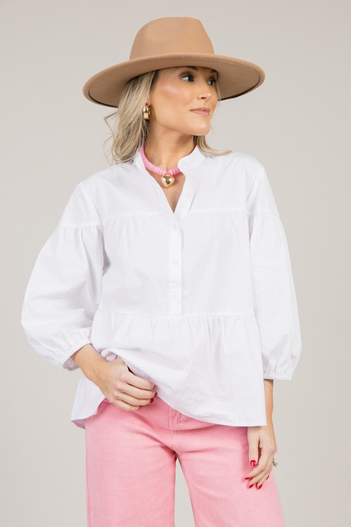 Tiered Button Blouse, Off White