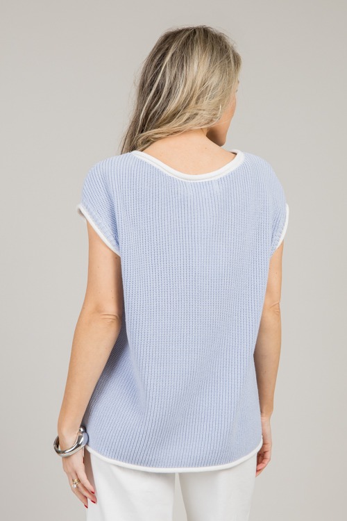 Contrast Edge Sweater Vest, Sky