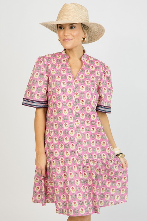 Printed Tie Waist Dress, Pink - 0114-97p.jpg