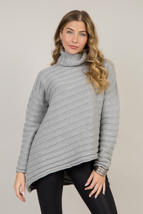 Asymmetric Hem Sweater, H. Grey