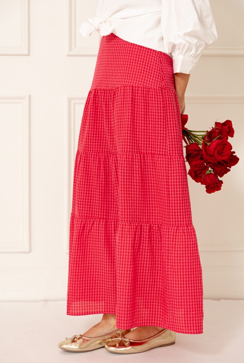 Gingham Midi Skirt, Red - 0115-86.jpg