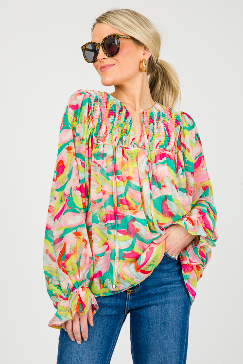 Amy Abstract Blouse, Pink Green