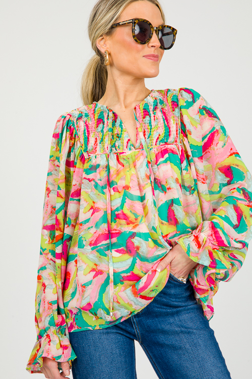 Amy Abstract Blouse, Pink Green