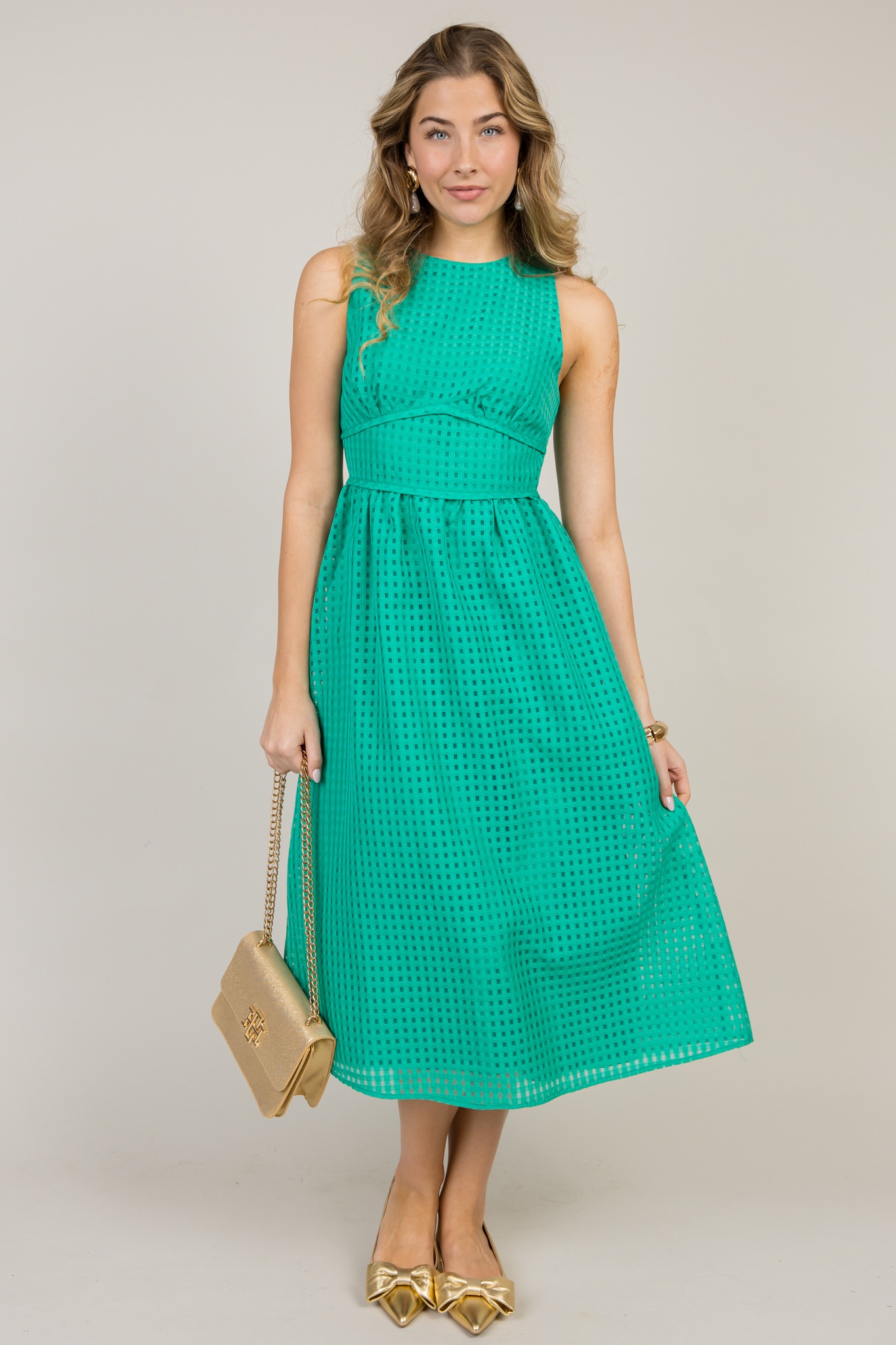 Organza Grid Midi, Green