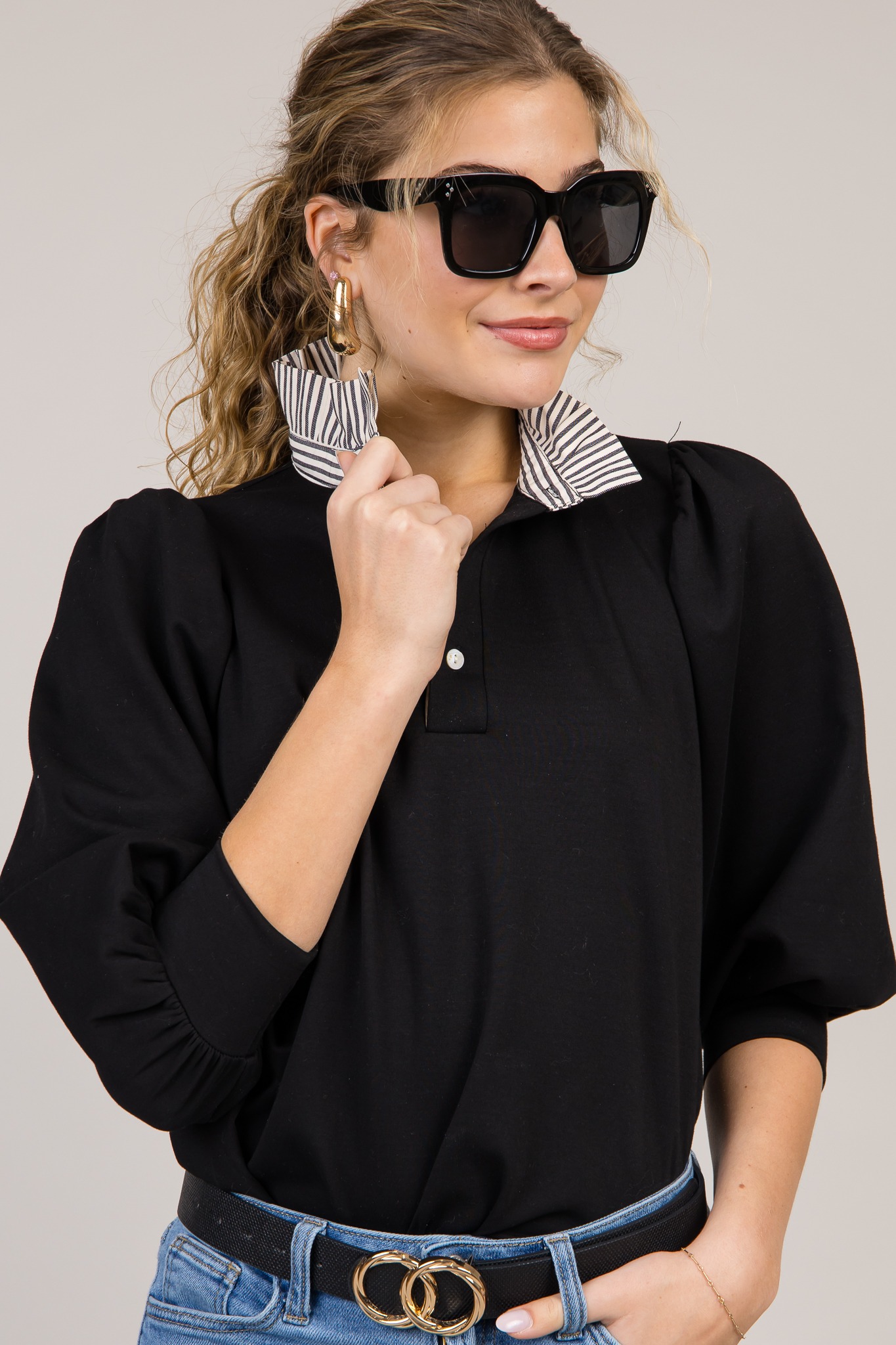 Stripe Collar Knit Top, Black - 0116-17-2.jpg