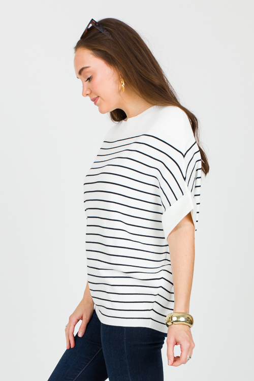 Cuffed Stripe Sweater, Ivory/Black