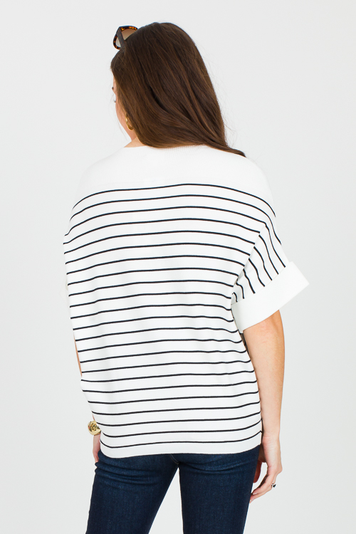 Cuffed Stripe Sweater, Ivory/Black