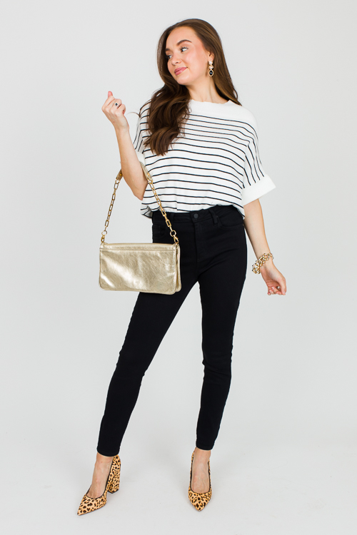 Cuffed Stripe Sweater, Ivory/Black