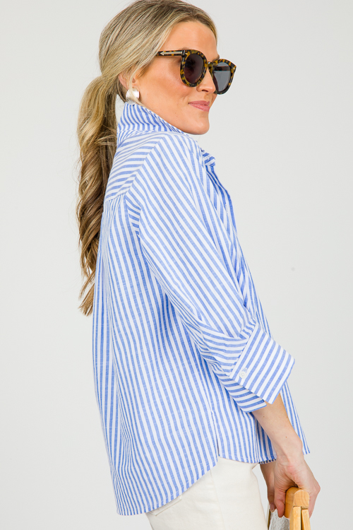 Quarter Sleeve Stripe Shirt, Blue