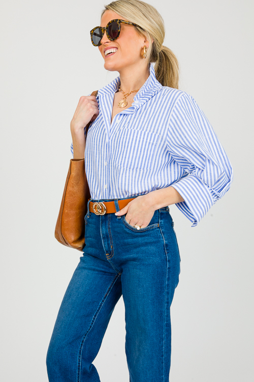 Quarter Sleeve Stripe Shirt, Blue