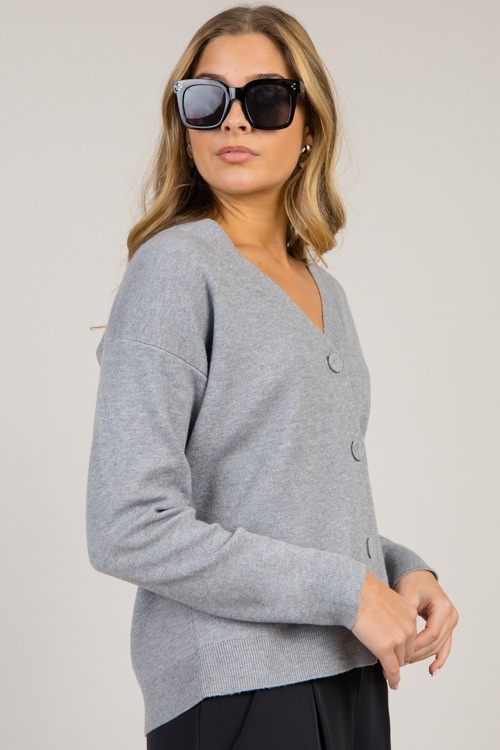 Covered Button Cardi, Grey