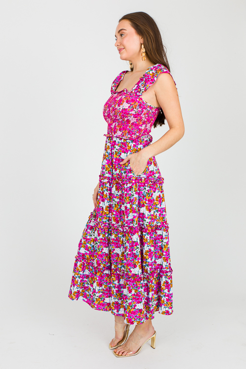 Ditsy Floral Smock Midi, Blue Multi