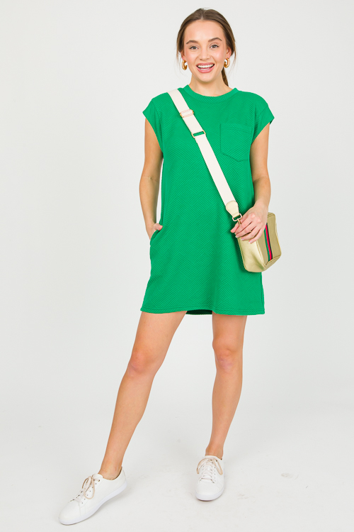 Textured Pocket Dress, Green