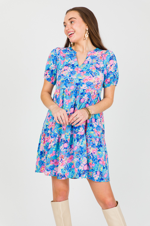 Day To Day Floral Dress, Blue - New Arrivals - The Blue Door Boutique