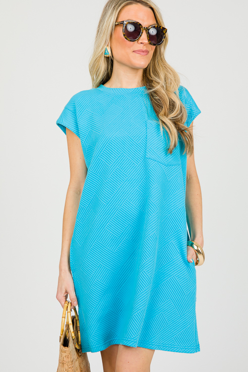 Textured Pocket Dress, Aqua - New Arrivals - The Blue Door Boutique