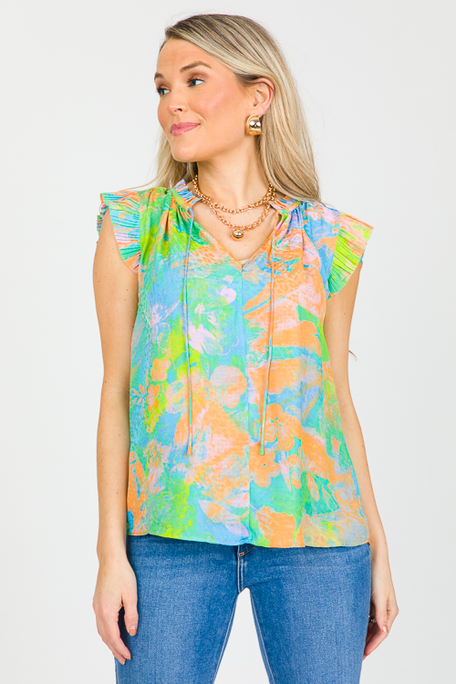 Tonal Watercolor Top, Green Orange