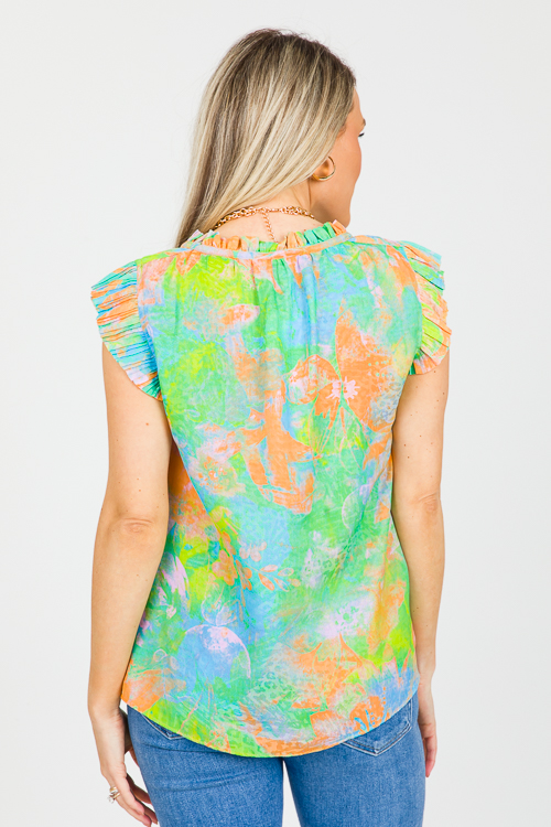 Tonal Watercolor Top, Green Orange