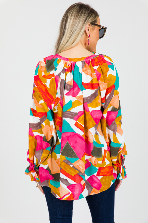 Geo Abstract Blouse, Fuchsia Orange