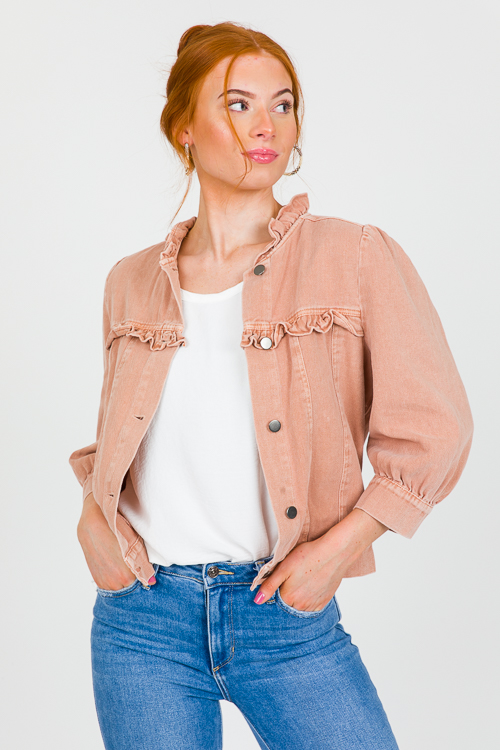 Ruffle Trimmed Jacket, Coral Sand