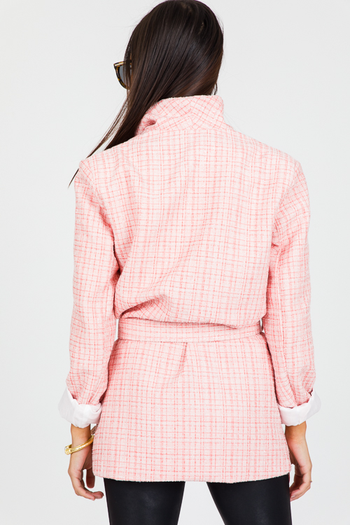 Pink Tweed Belted Blazer