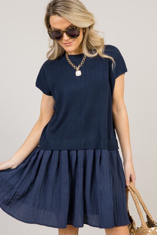 Navy Mix Media Dress