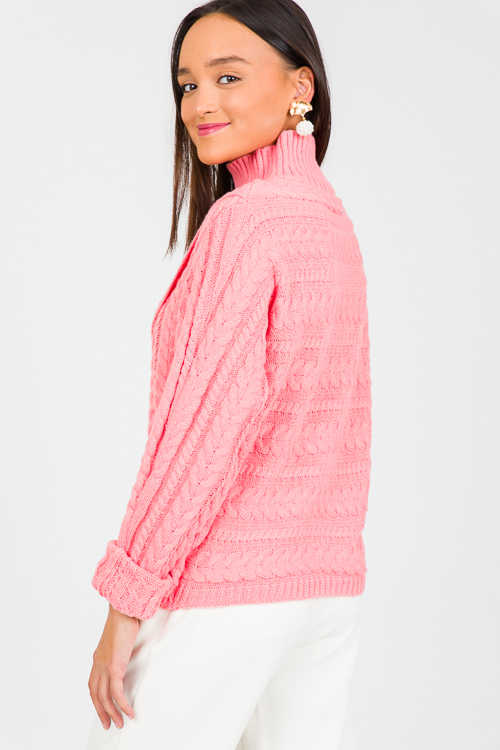 Wrap Front Cable Sweater, Tea Rose