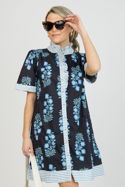 Floral Stripe Trim Dress, Black - 0120-47p.jpg