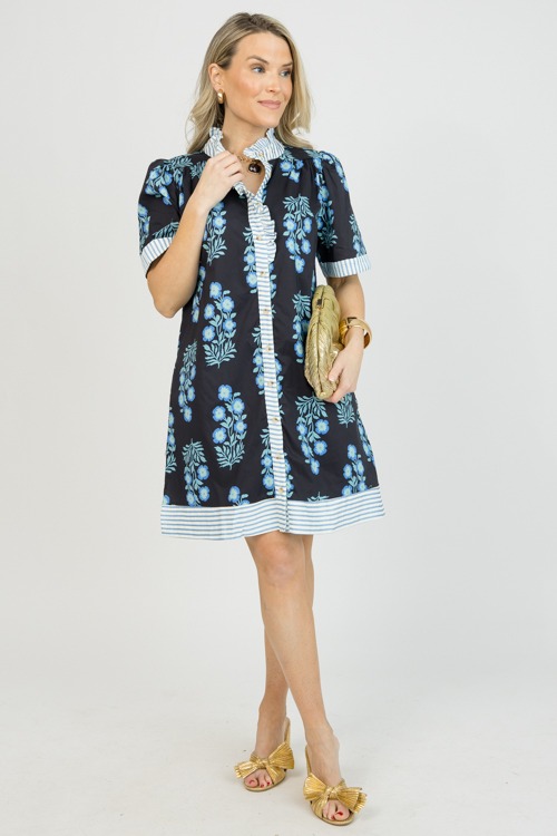 Floral Stripe Trim Dress, Black - 0120-49.jpg