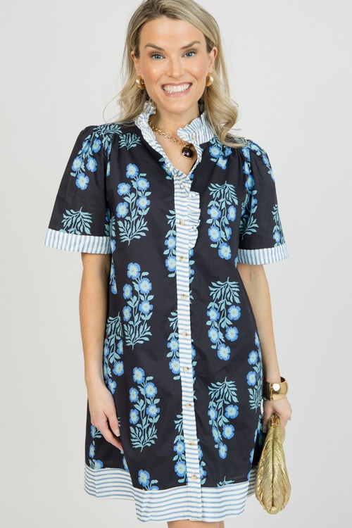 Floral Stripe Trim Dress, Black - 0120-50.jpg